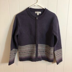 Petite Sophisticate Zip Up 100% Wool Lavender/Gray Cardigan Sweater Small